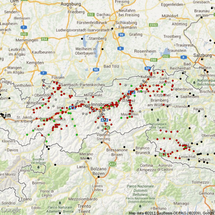Räumliche Verteilung der Gemeinden. Kartenmaterial von Google, Inc.